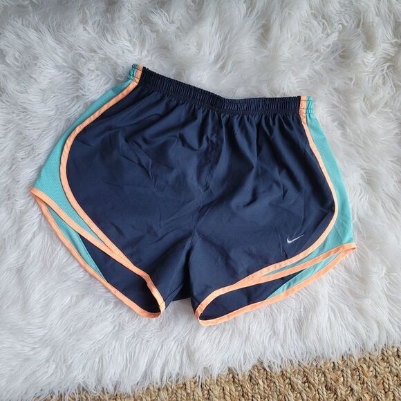 NIKE Dri Fit Blue and Melon Orange Athletic Shorts with Liner - Picture 1 of 5